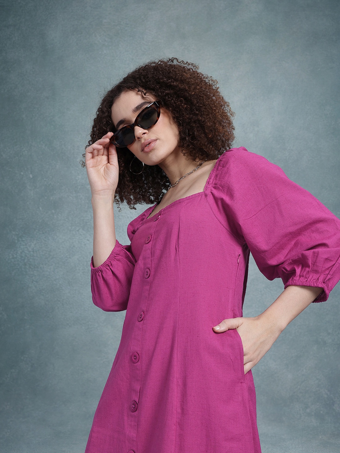 

The Roadster Life Co. Pure Cotton A-Line Midi Dress, Magenta