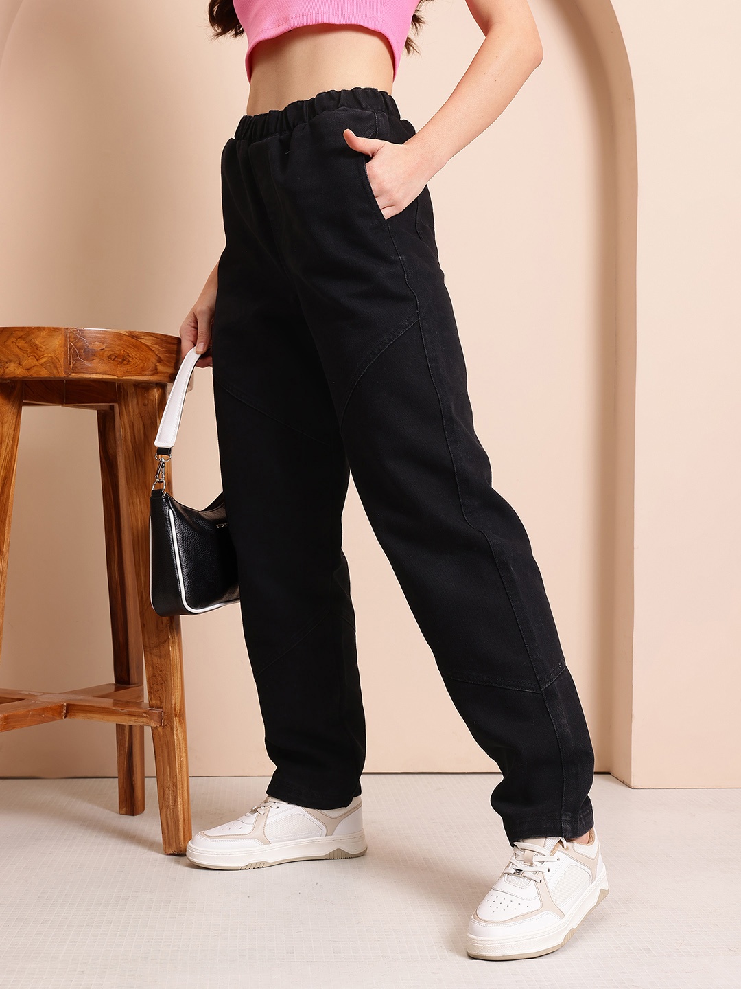 

Mast & Harbour Women Relaxed Fit High-Rise Jeans, Black