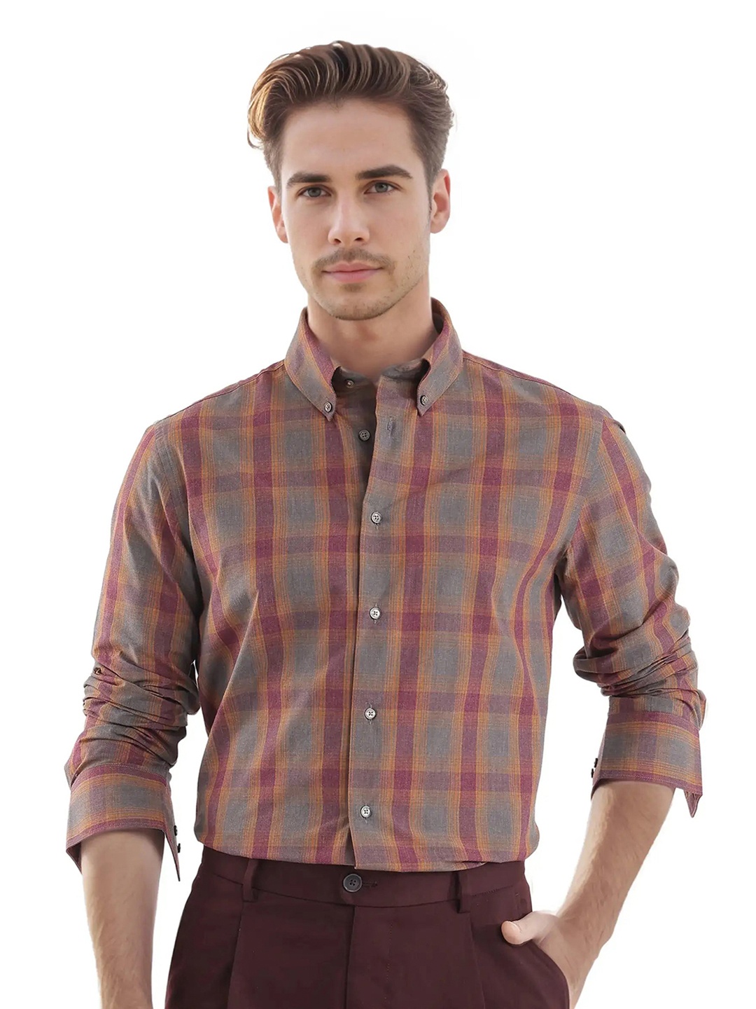 

RARE RABBIT Men Comfort Tartan Checks Opaque Checked Casual Shirt, Grey