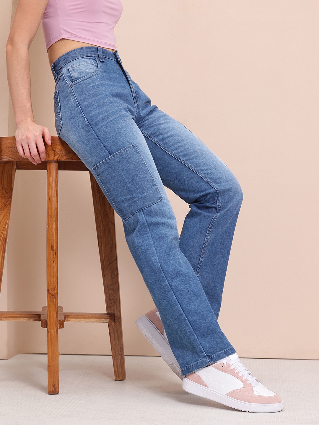 

Mast & Harbour Women Straight Fit Light Fade Stretchable Jeans, Blue