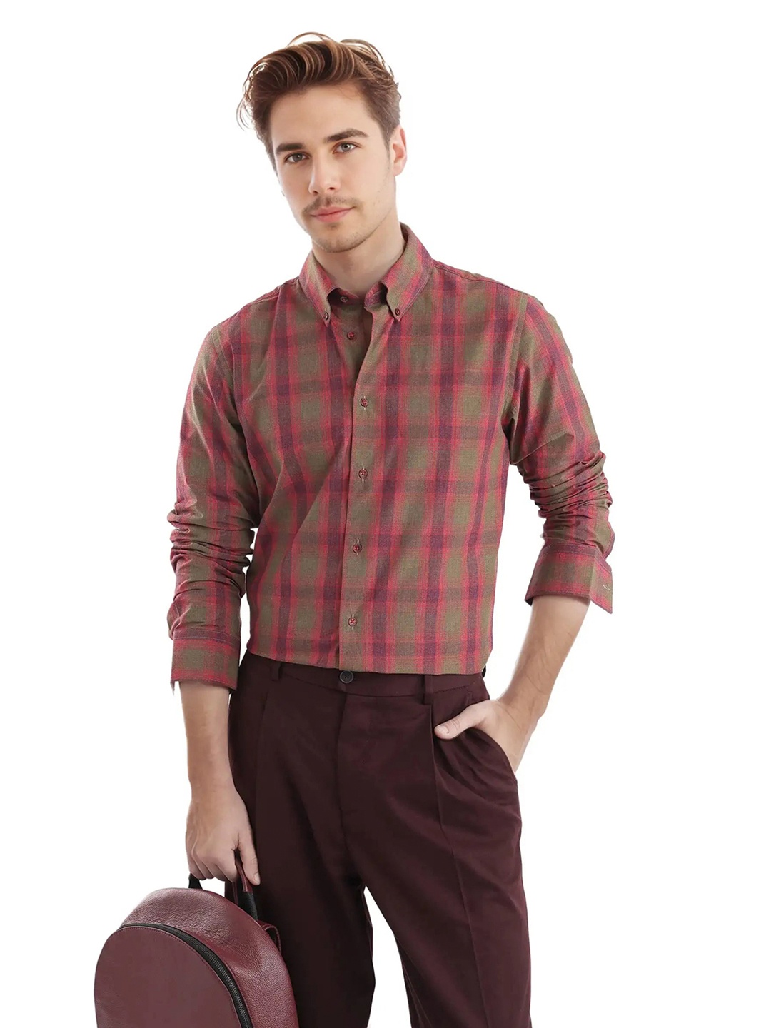 

RARE RABBIT Men Comfort Opaque Checked Casual Shirt, Red