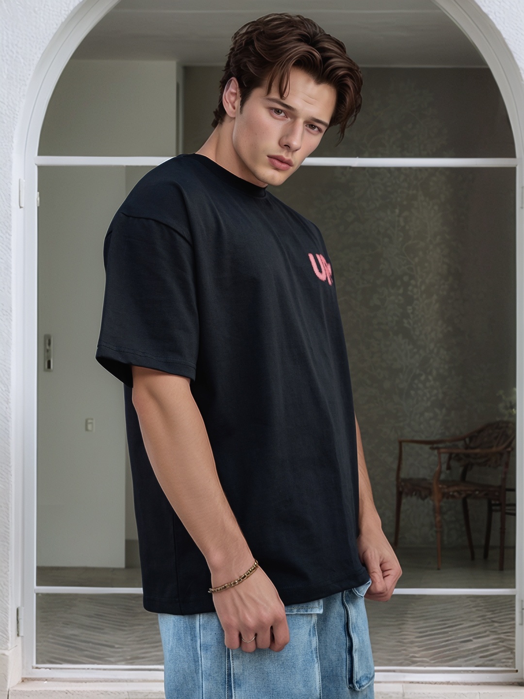 

UNRL Graphic Print Pure Cotton T-shirt, Black