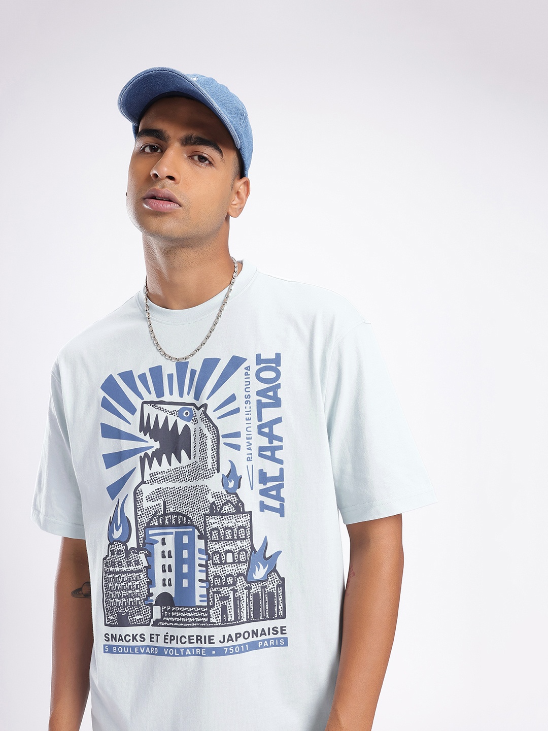 

glitchez Modern Cool Graphic Printed Relaxed Fit T-shirt, Blue