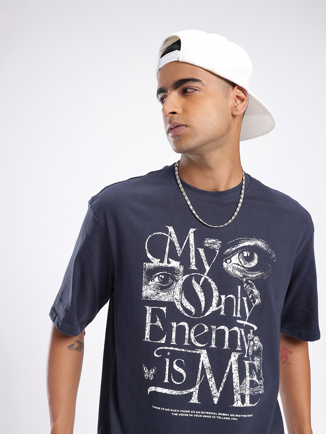 

glitchez Urban Touch Typography & Graphic Printed Relaxed Fit T-shirt, Navy blue