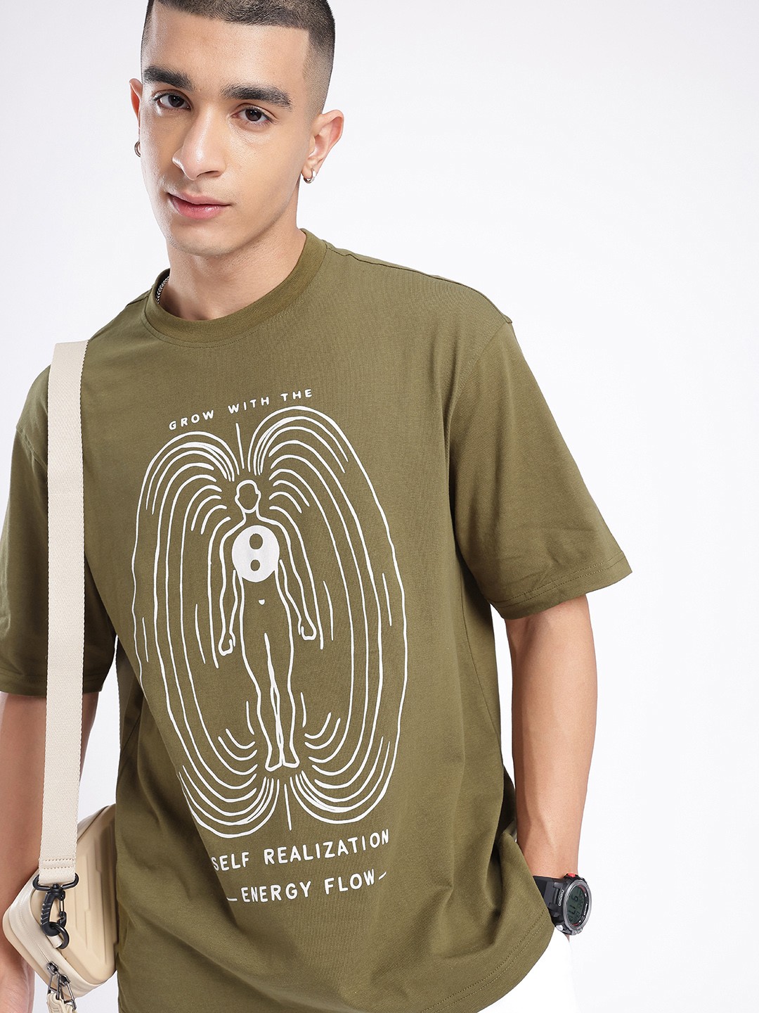 

glitchez Energetic Pulse Printed Relaxed Fit T-shirt, Olive