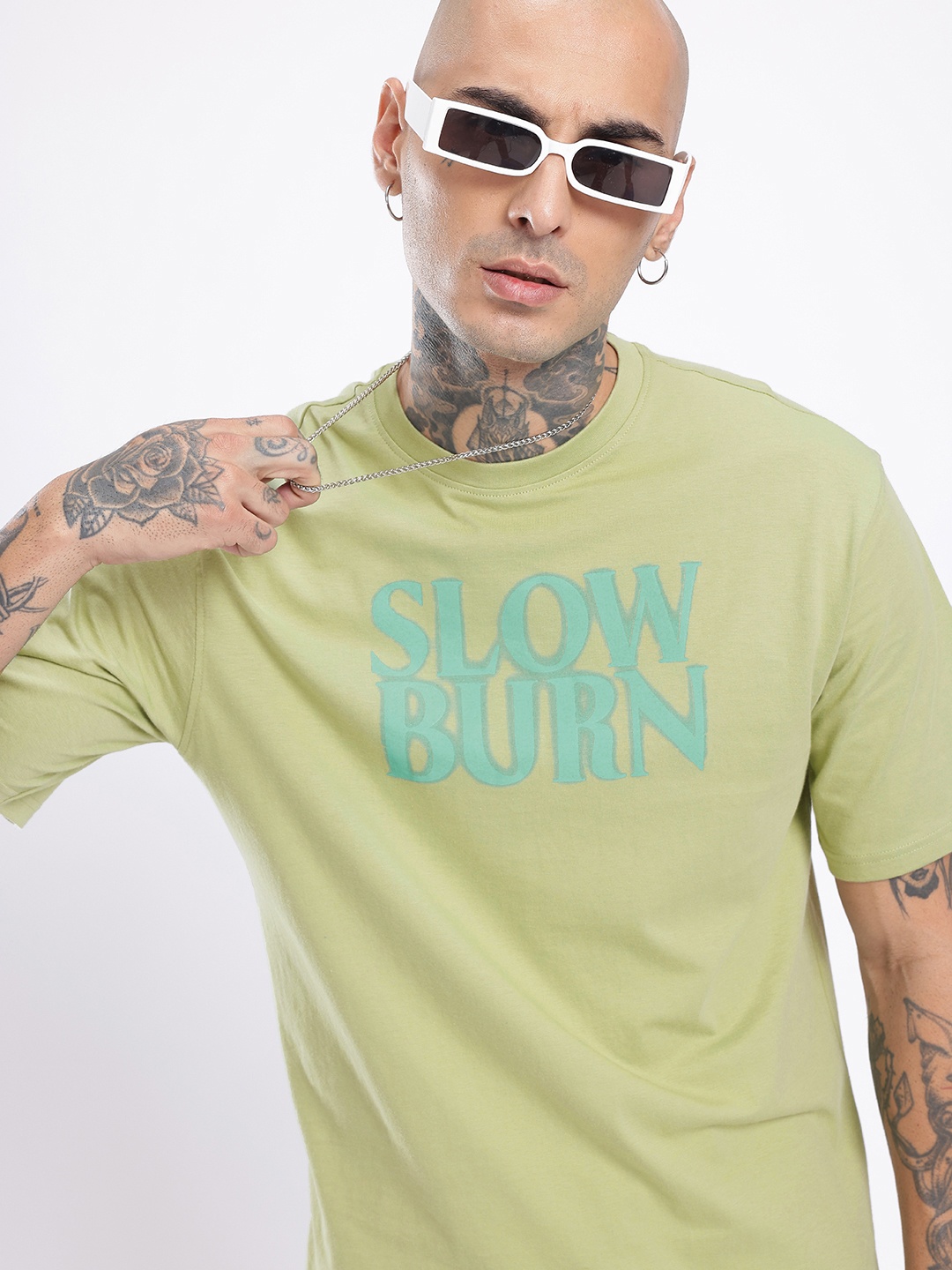 

glitchez Urban Vibe Typography Printed Relaxed Fit T-shirt, Green