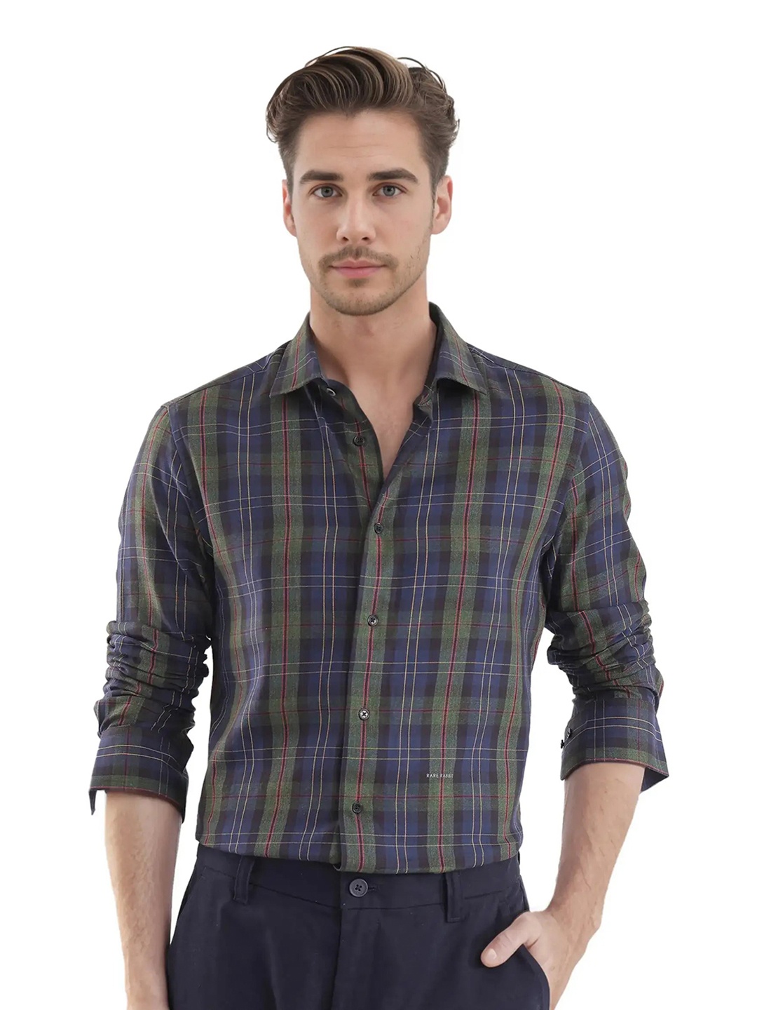 

RARE RABBIT Men Comfort Opaque Checked Casual Shirt, Green