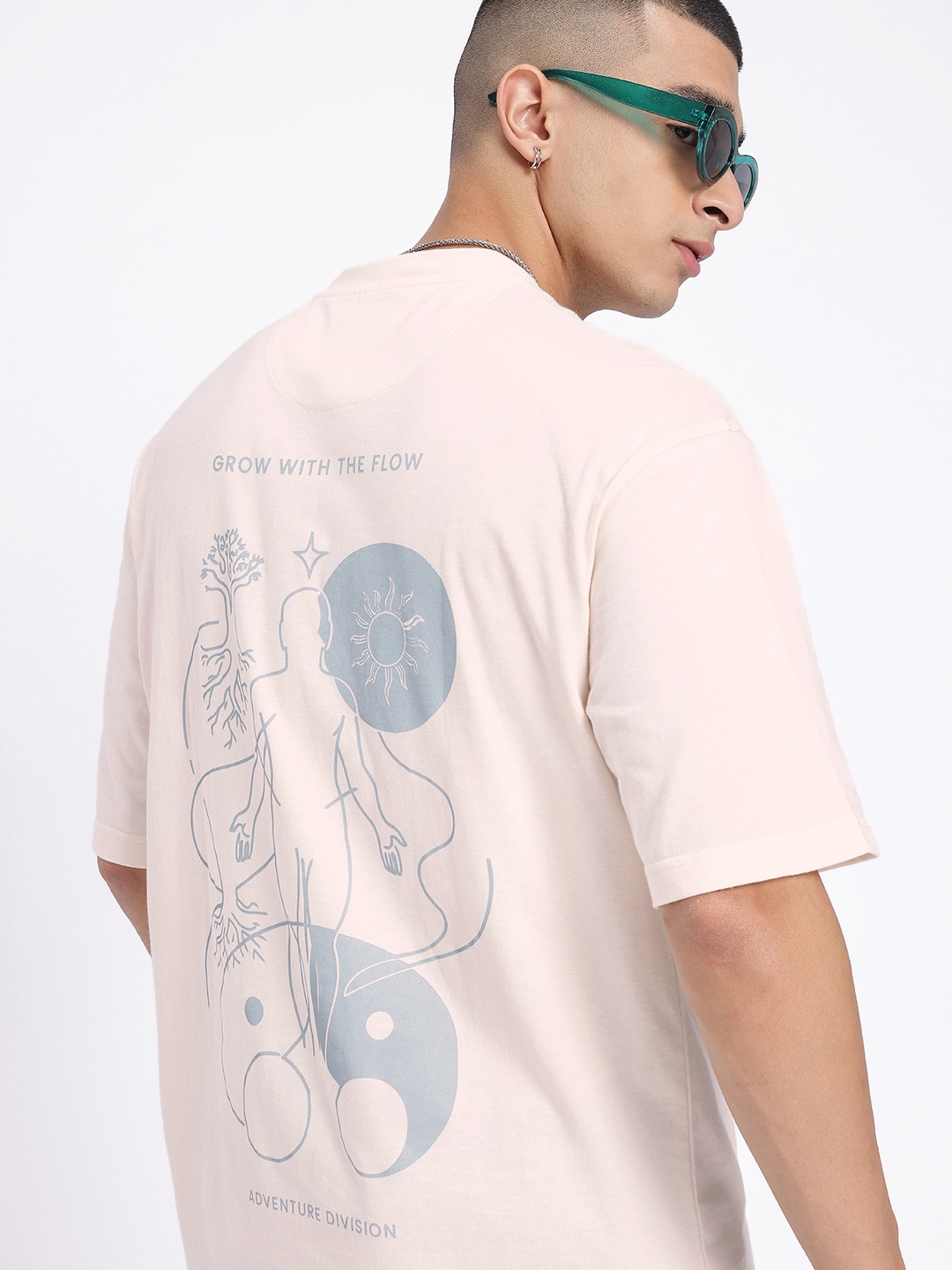 

glitchez Flow Of Spirit Printed Relaxed Fit T-shirt, Peach