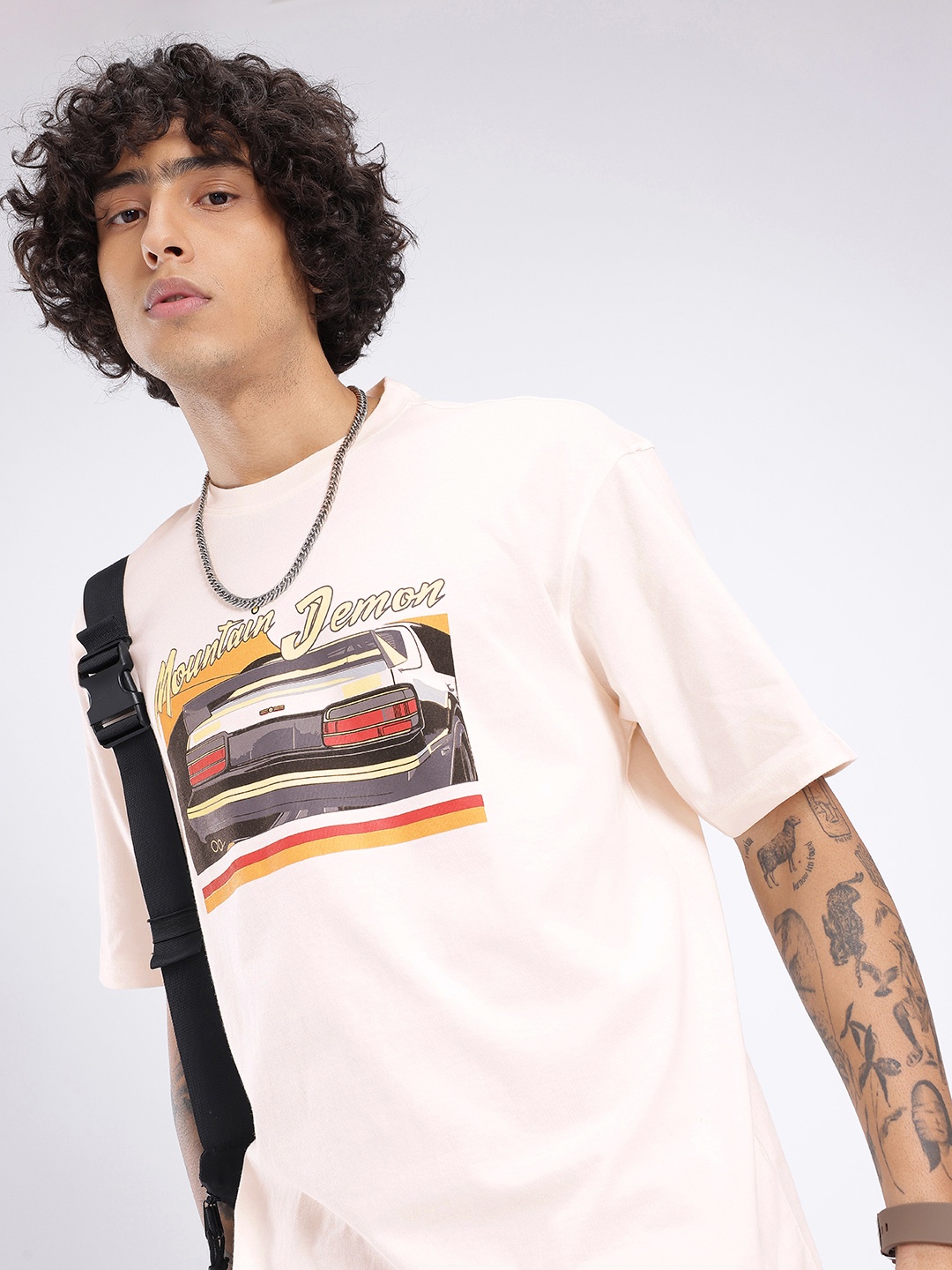 

glitchez Urban Touch Graphic Printed Relaxed Fit T-shirt, Cream