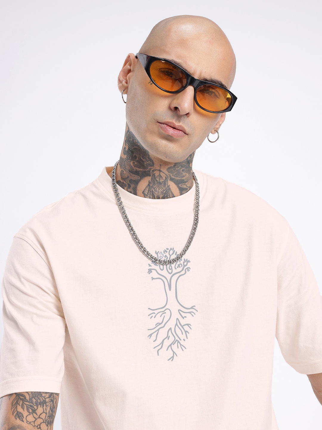 

glitchez Urban Cool Printed Relaxed Fit T-shirt, Peach