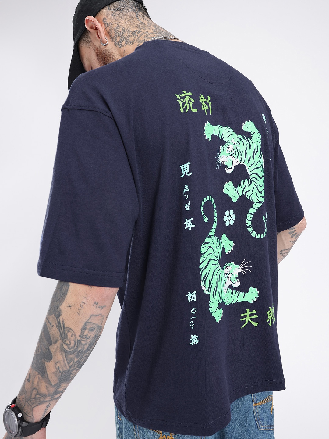 

glitchez Urban Touch Graphic Printed Relaxed Fit T-shirt, Navy blue