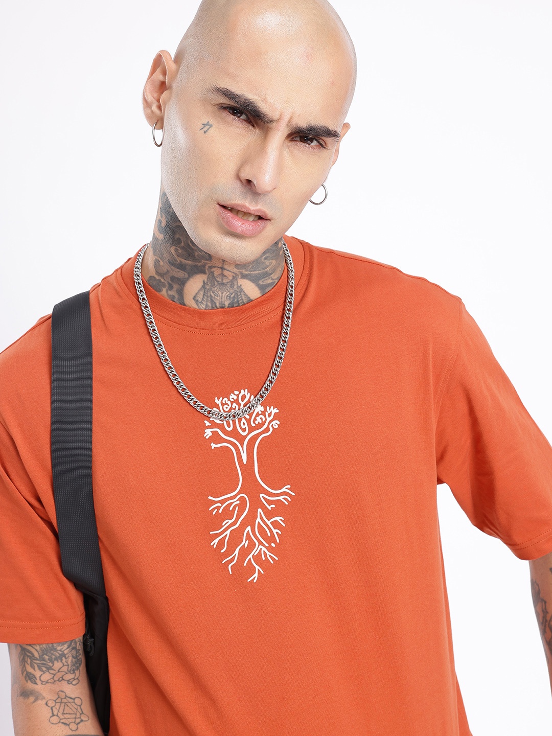

glitchez Urban Street Smart Printed Relaxed Fit T-shirt, Rust