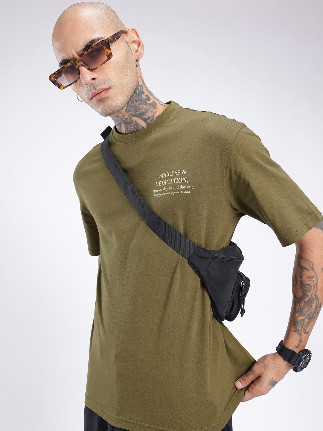 

glitchez Urban Excellence Printed Relaxed Fit T-shirt, Olive