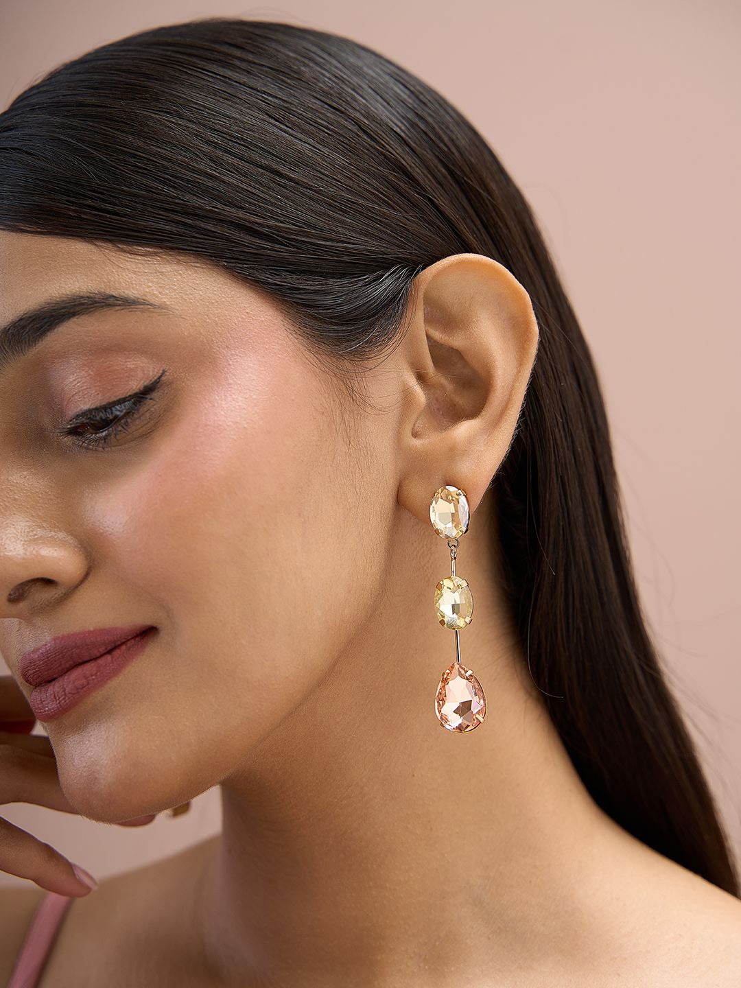 

ToniQ Multicolor Stone-Studded Drop Earrings, Gold