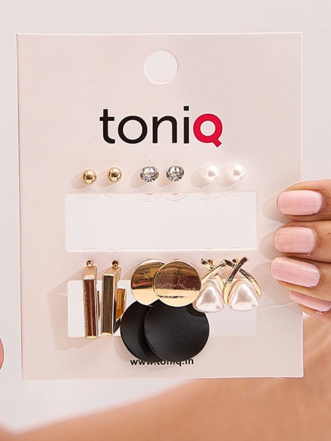 

ToniQ Set of 6 Gold-Plated Black and Gold-Toned Studs Hoops & Drop Earrings