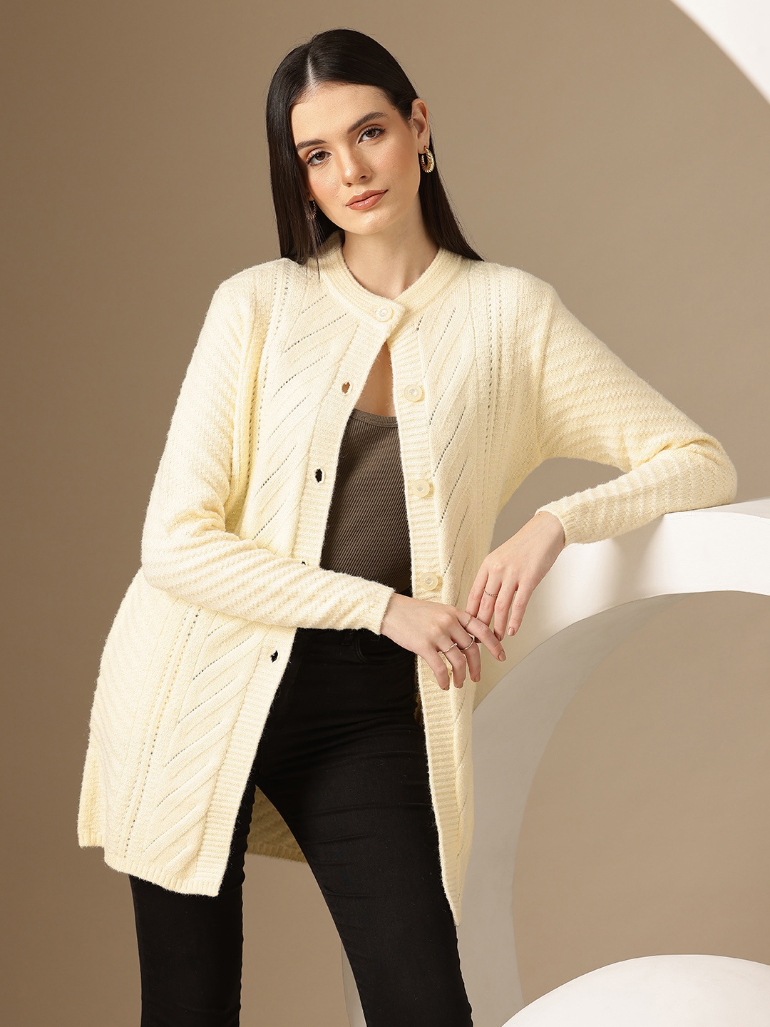 

Chemistry Woollen Longline Cardigan, Cream