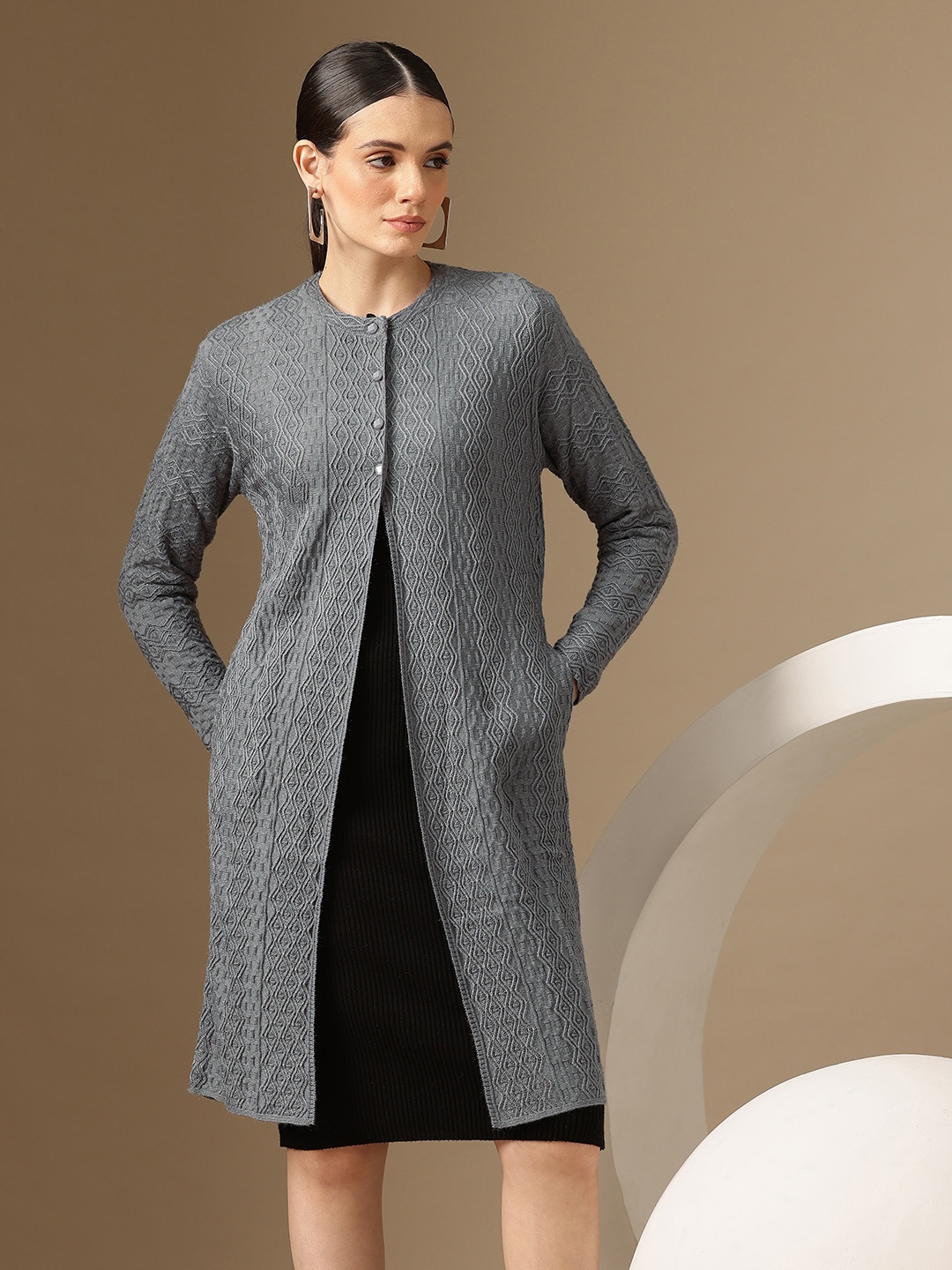 

Chemistry Woollen Longline Cardigan, Grey