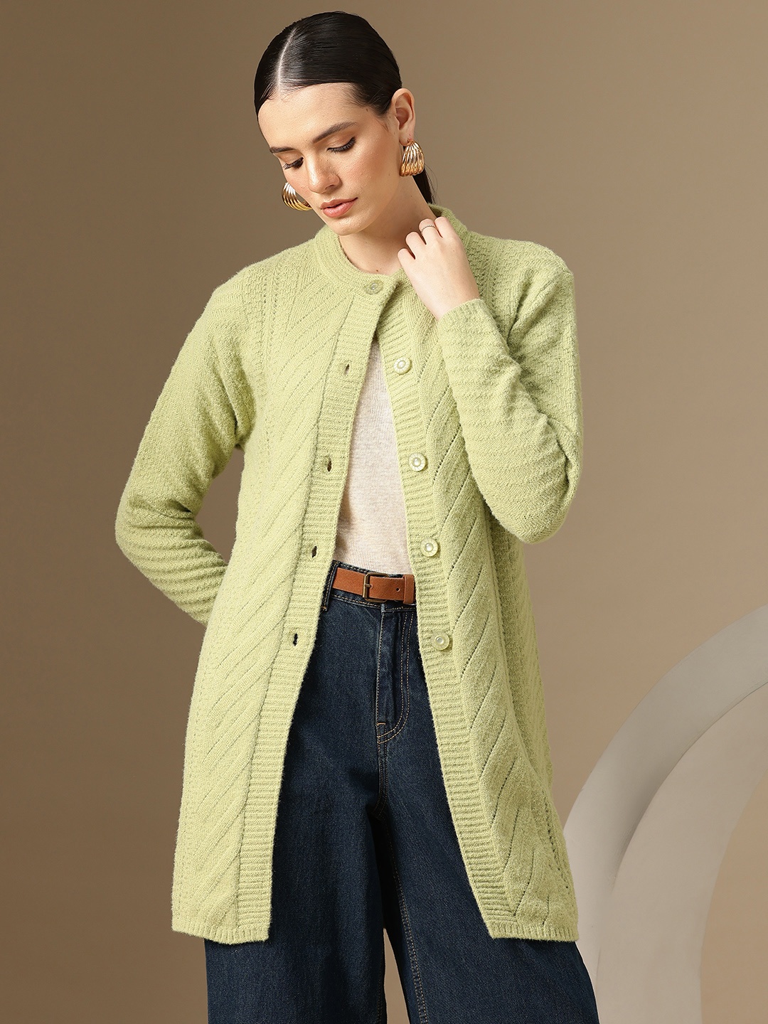 

Chemistry Woollen Longline Cardigan, Green