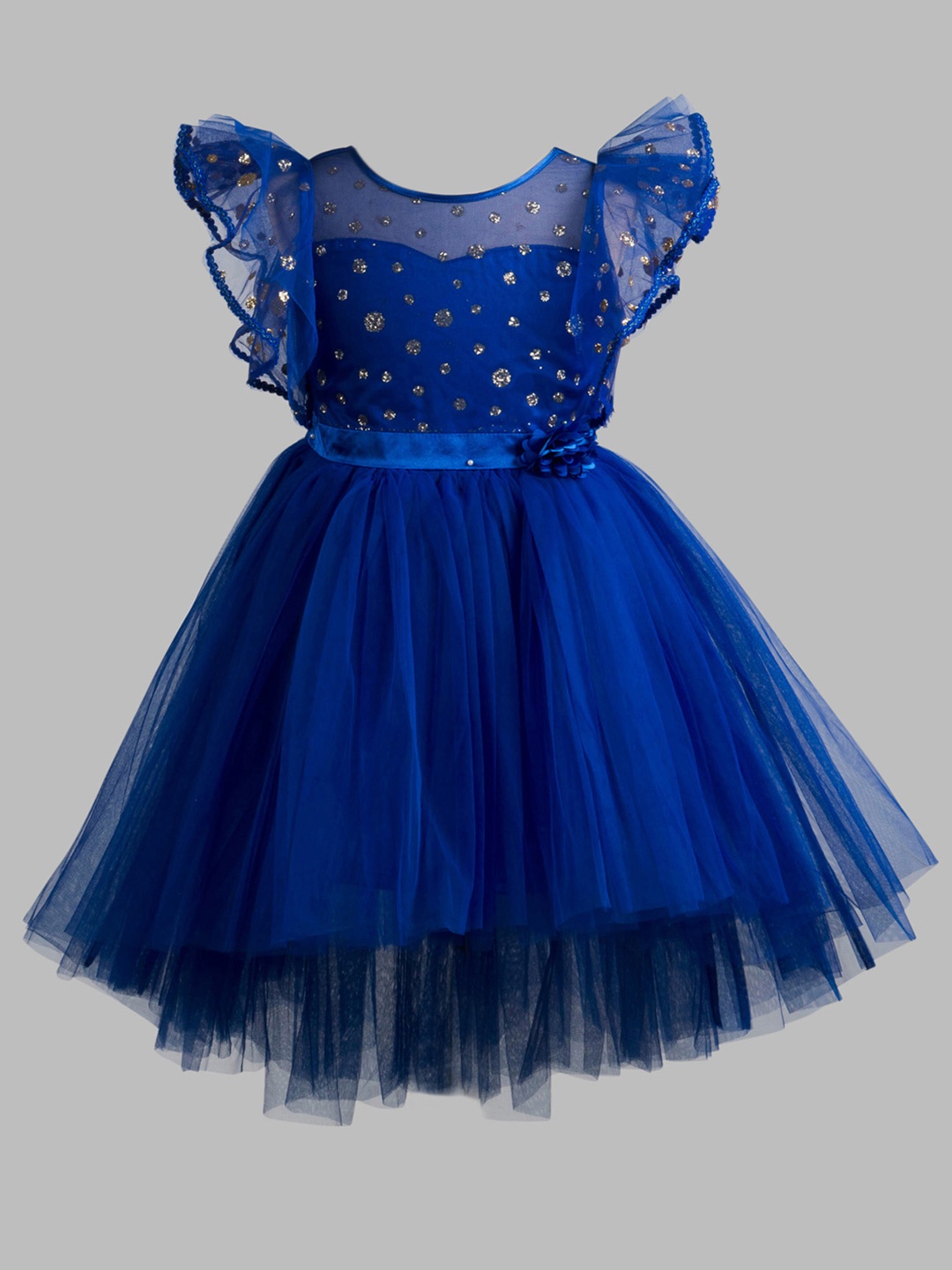 

Toy Balloon kids Girls Polka Dot Flared Sleeve Net Fit & Flare Dress, Blue