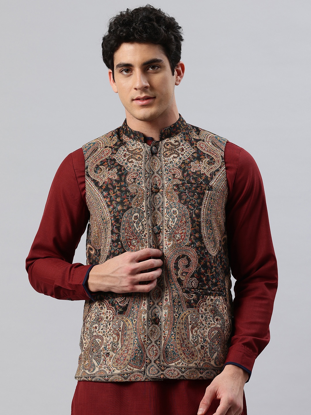 

SWI Stylish Men Woven Regular Fit Nehru Jacket, Black