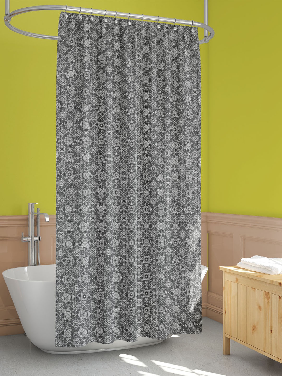 

ArtzFolio Grey & White Floral Printed Waterproof Shower Curtain