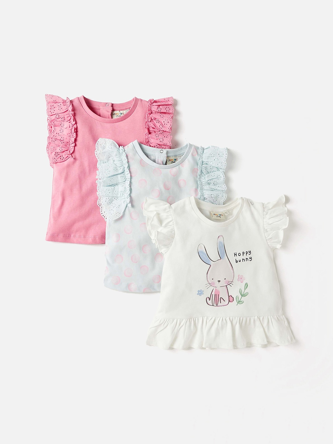 

Juniors by Babyshop Girls Pack Of 3 Printed Round Neck Cotton T-shirts, White