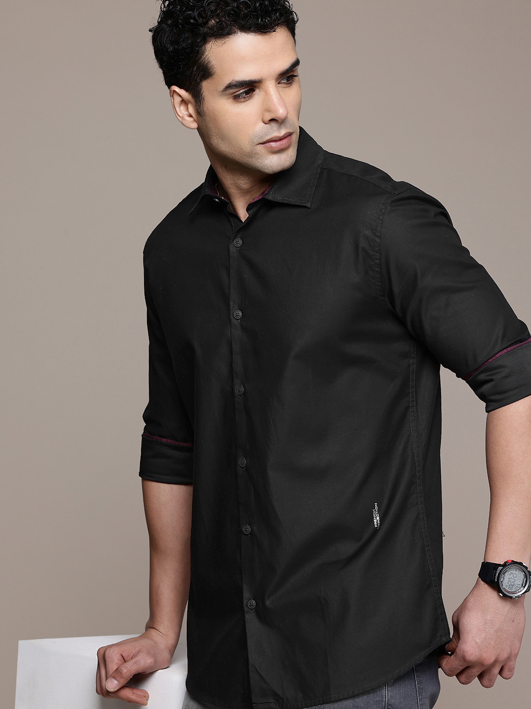 

French Connection Pure Cotton Premium Slim Fit Opaque Casual Shirt, Black