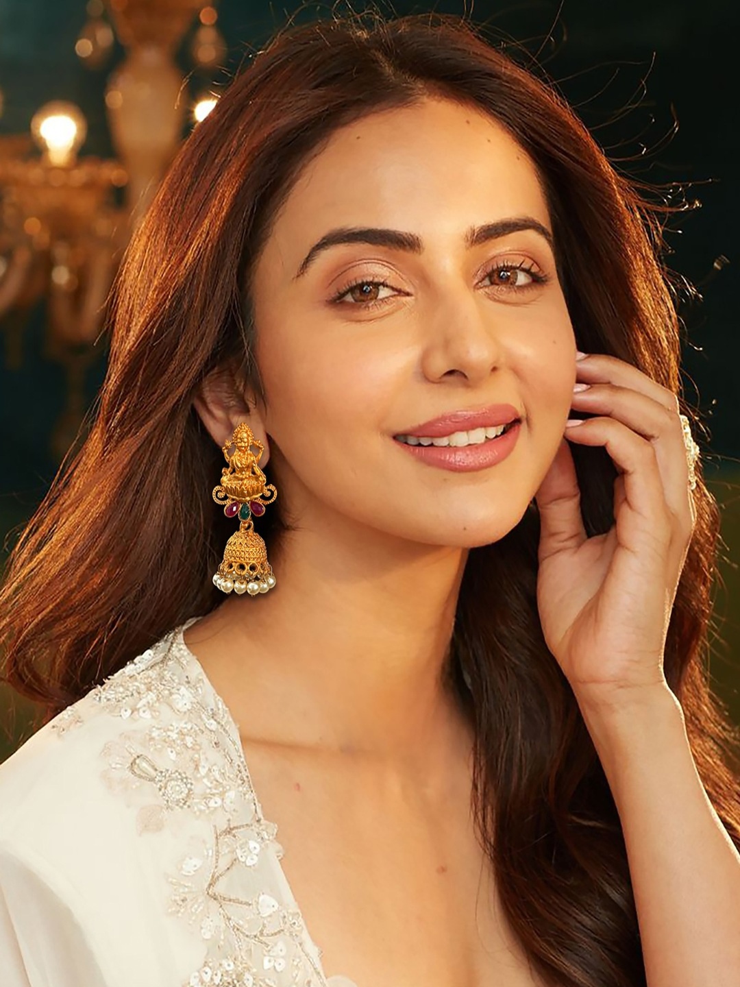 

AccessHer Gold-Plated Stone Studded & Beaded Dome Shaped Jhumkas