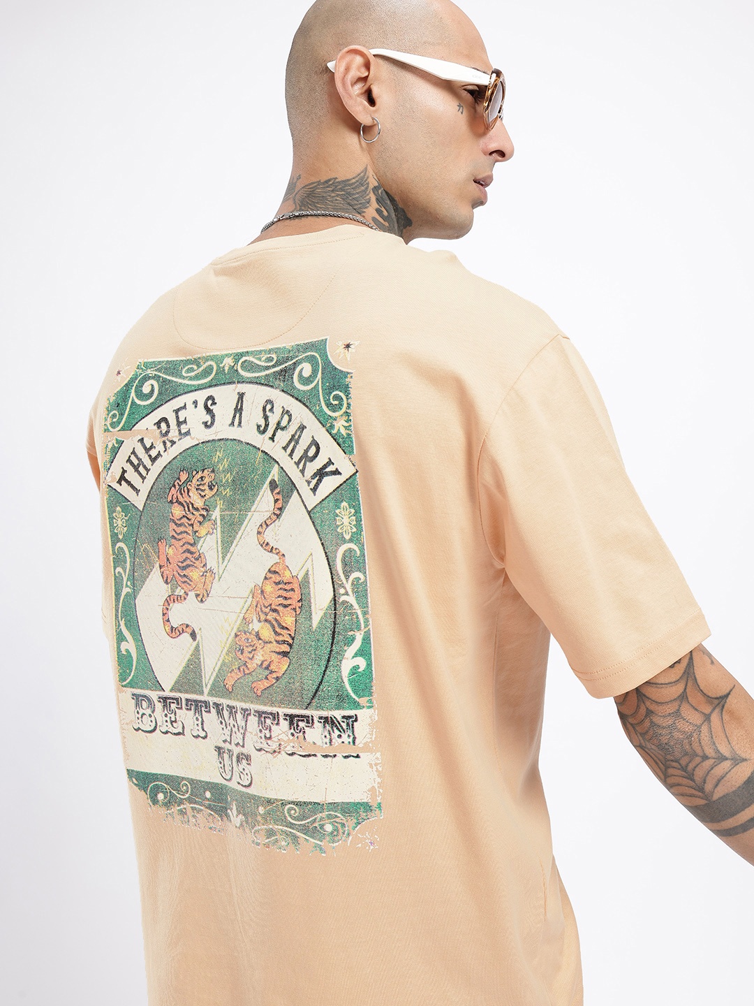 

glitchez Urban Dope Printed Relaxed Fit T-shirt, Beige