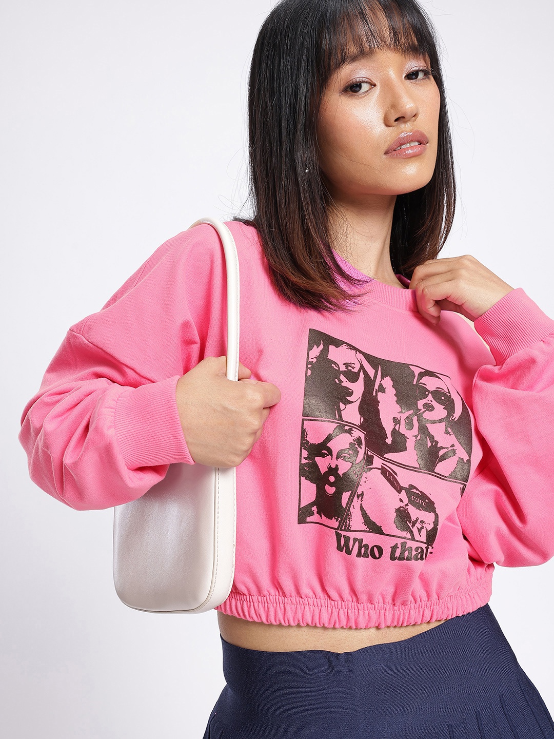 

glitchez Street Chic Printed Oversized Boxy Fit Crop Sweatshirt, Pink