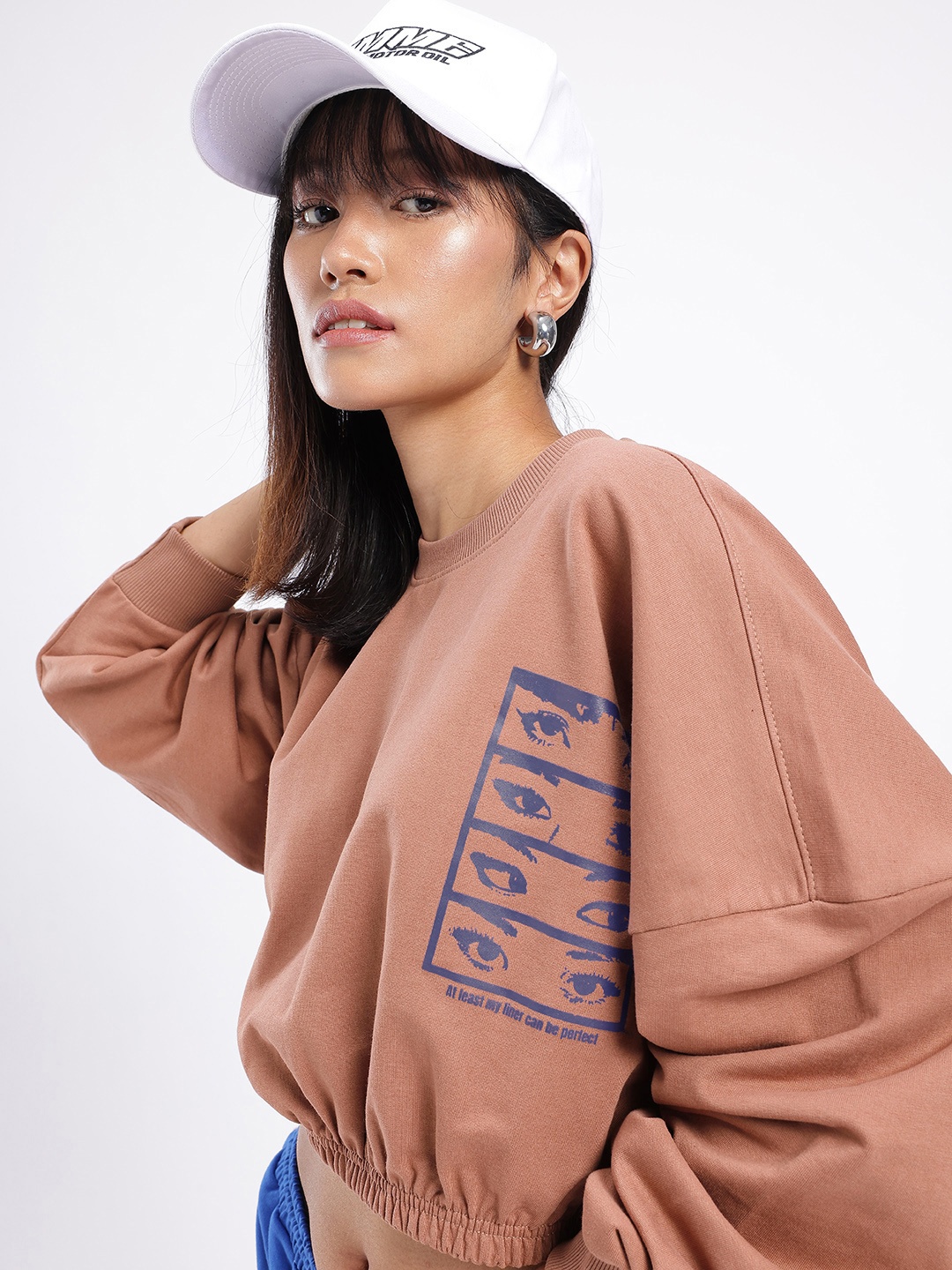 

glitchez City Sleek Printed Boxy Crop Sweatshirt, Brown
