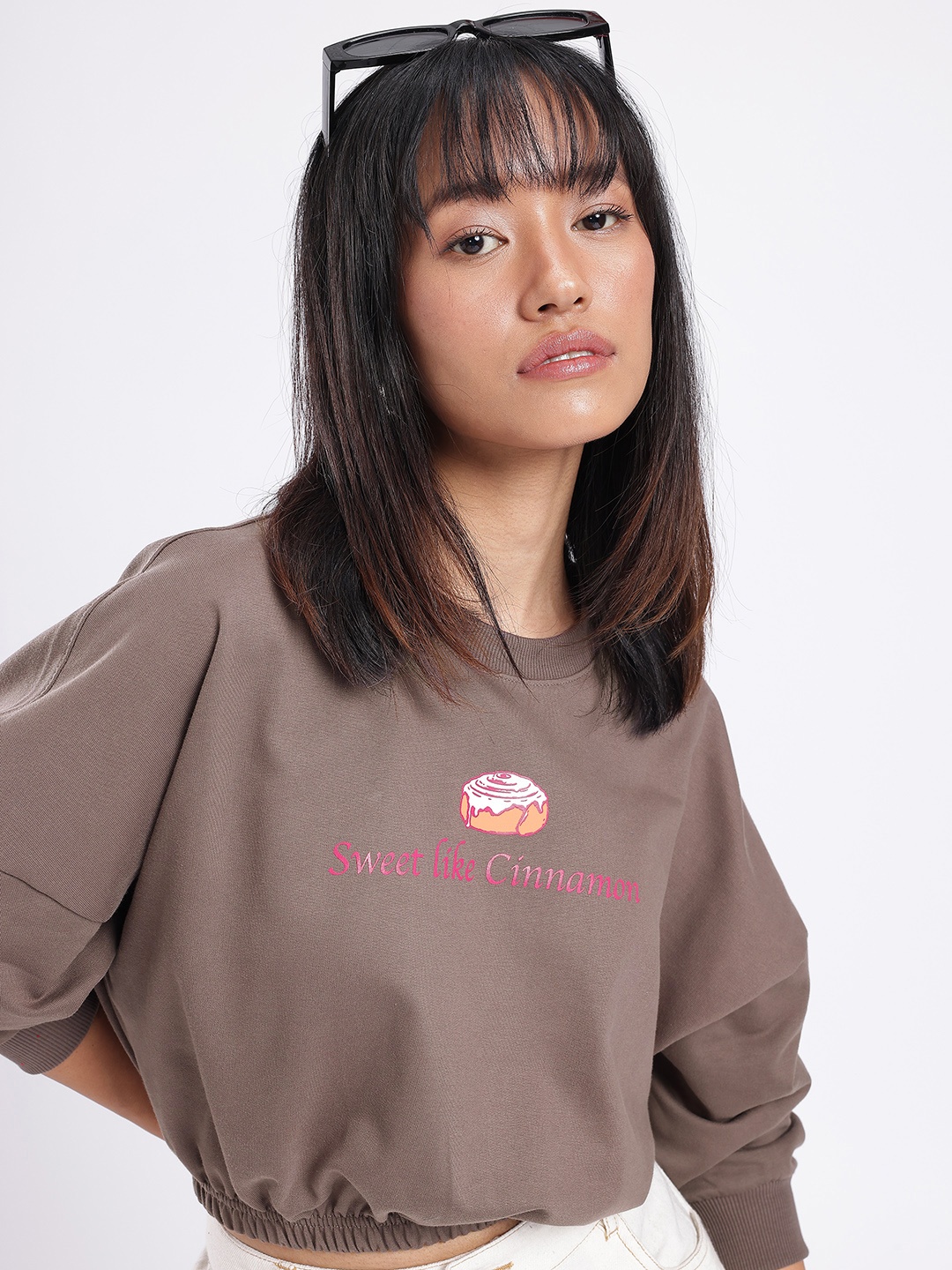 

glitchez Urban Cool Typography Printed Oversized Boxy Fit Crop Sweatshirt, Grey