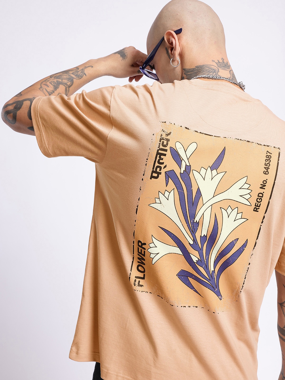 

glitchez Urban Flourish Printed Oversized T-shirt, Beige