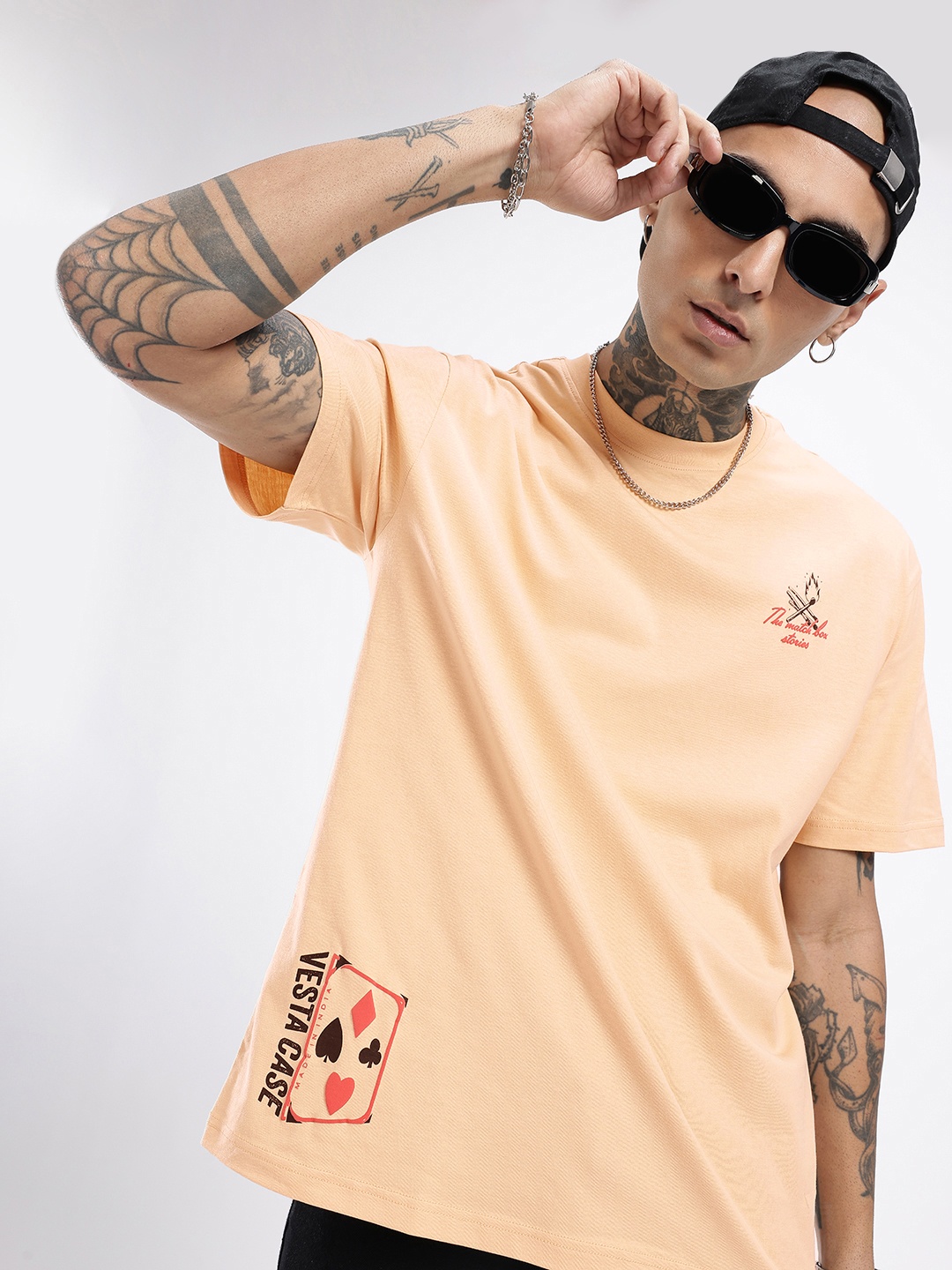 

glitchez Urban Dope Printed Oversized T-shirt, Peach