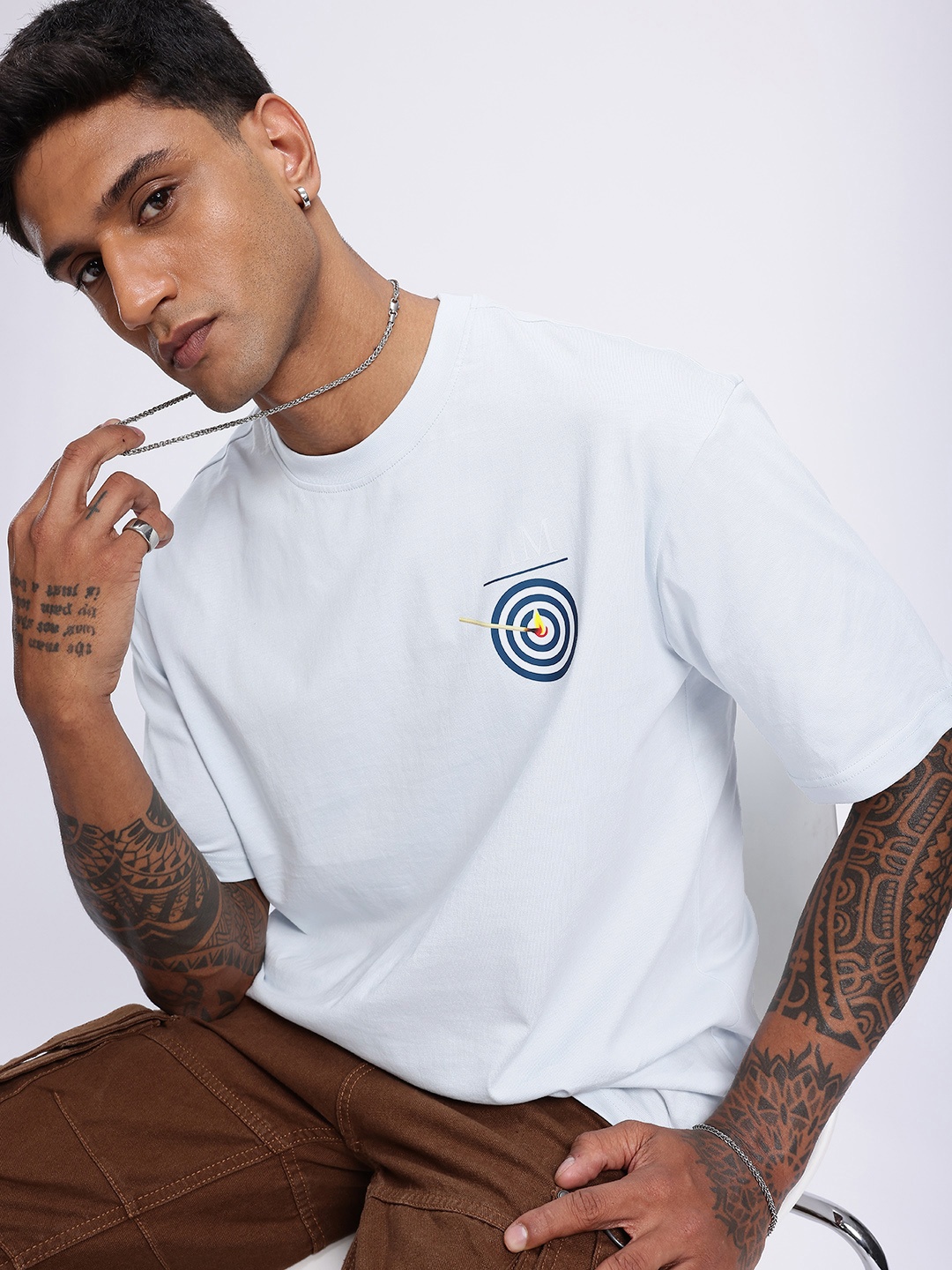 

glitchez Modern Cool Minimal Printed Relaxed Fit T-shirt, Blue