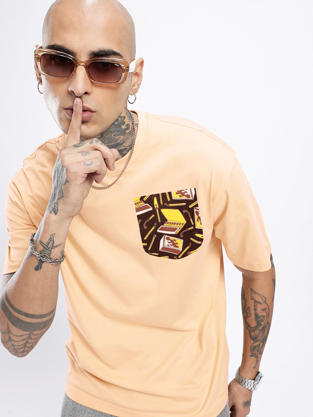 

glitchez Urban Dope Printed Oversized T-shirt, Beige