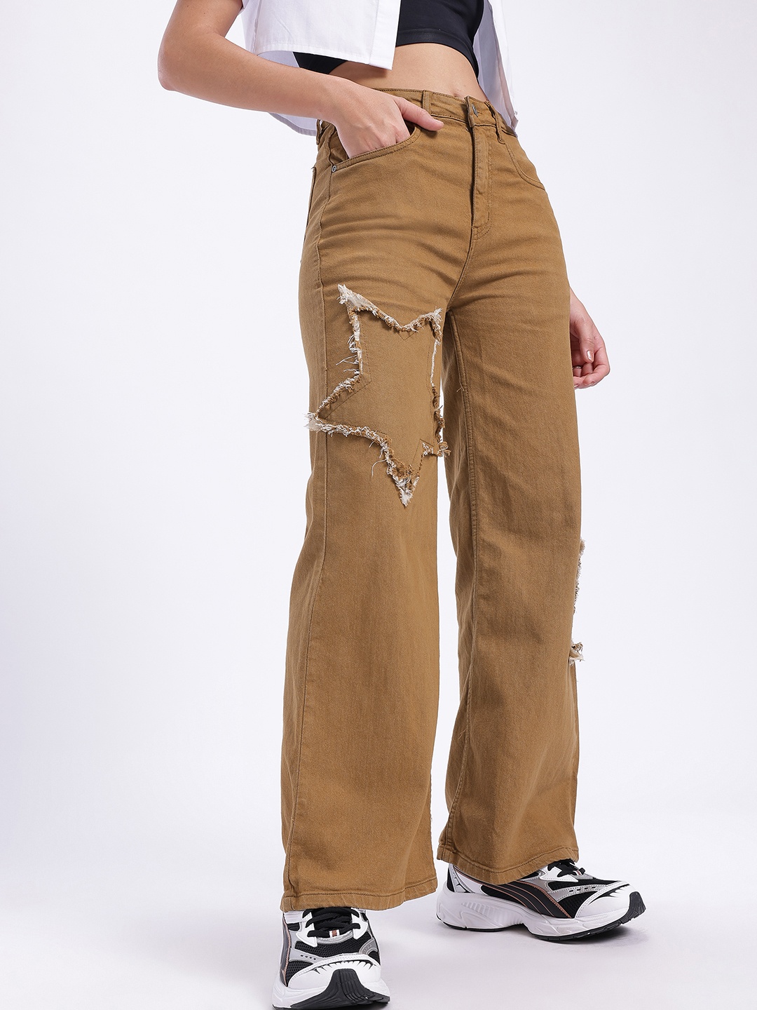 

glitchez Women Stole The Star For You Wide-Leg Jeans, Olive