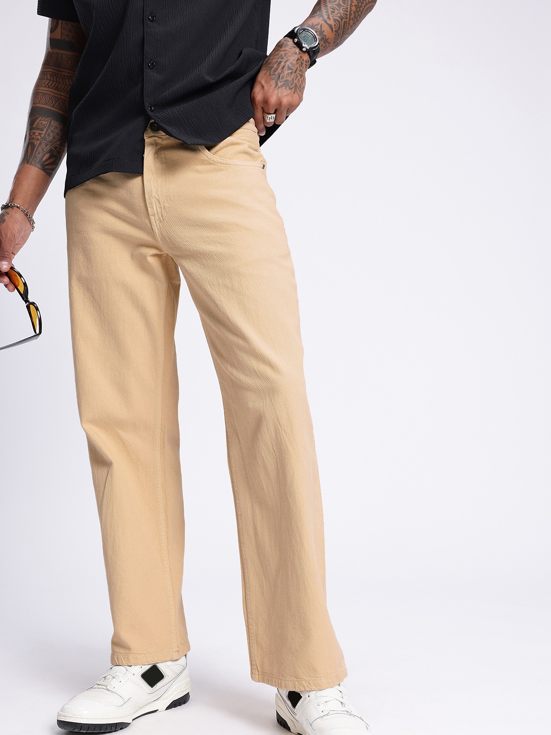 

glitchez Men Cool Touch Relaxed Fit Jeans, Beige