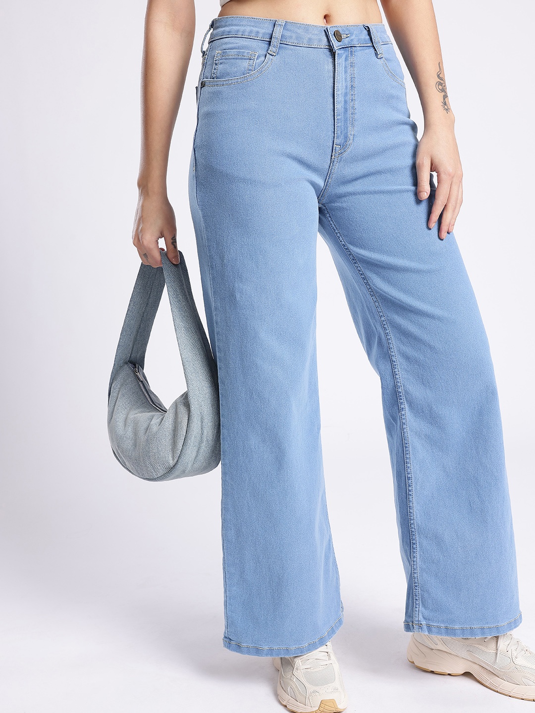 

glitchez Women Cool Touch Wide Leg Stretchable Jeans, Blue