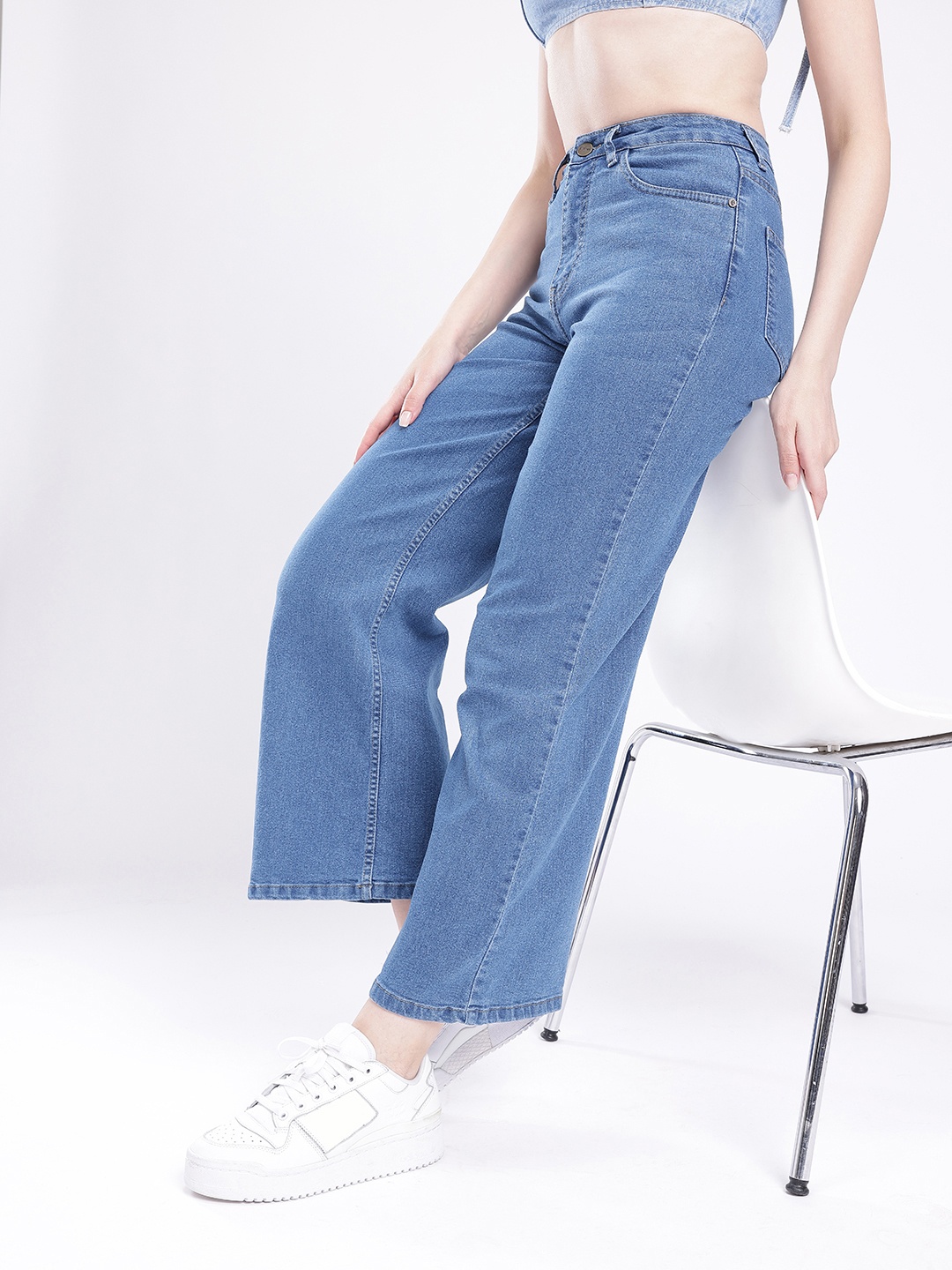 

glitchez Women Squad-Approved Wide Leg Stretchable Jeans, Blue