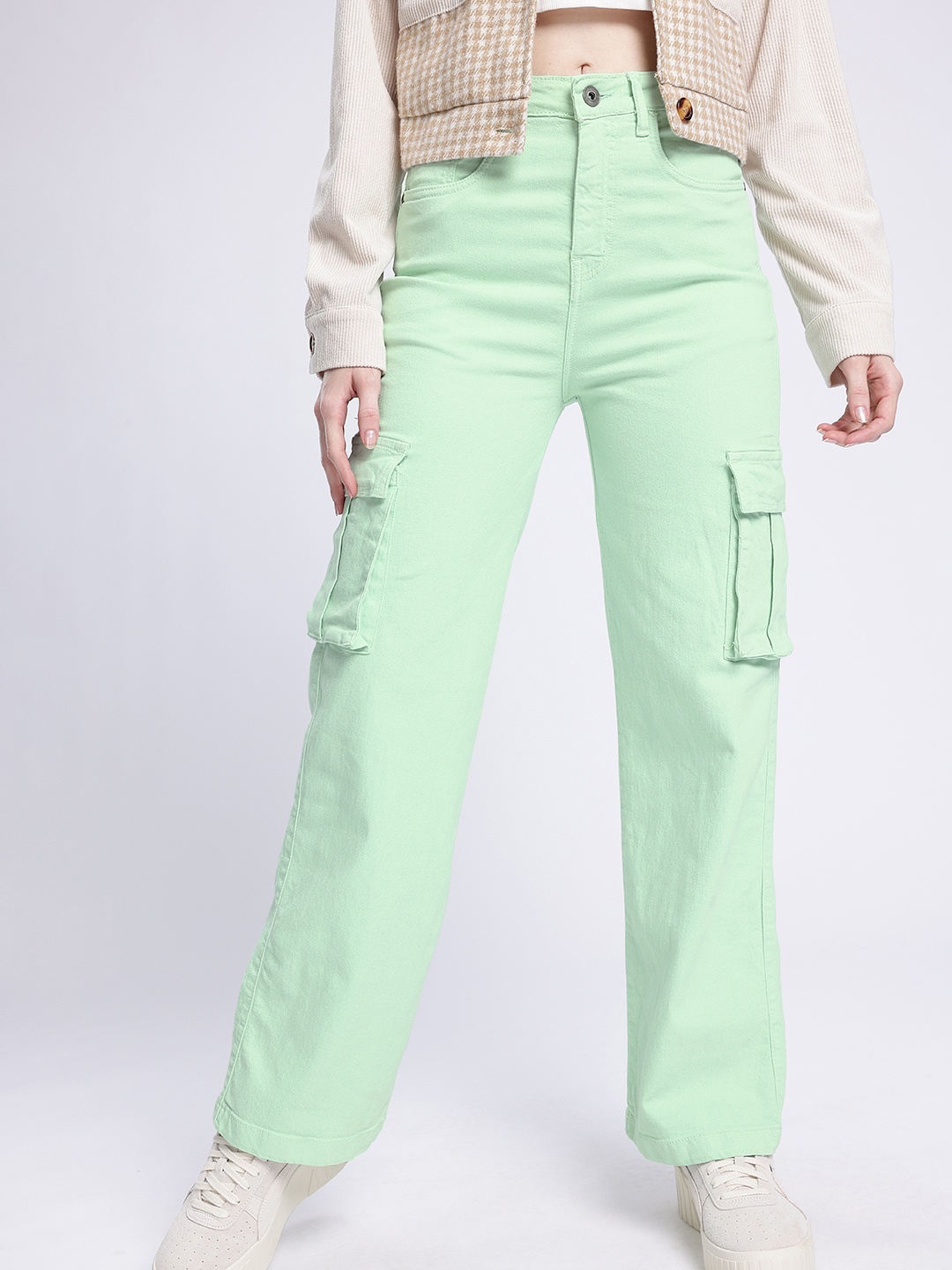 

glitchez Women Downtown Cool Straight Fit Cargo Jeans, Green