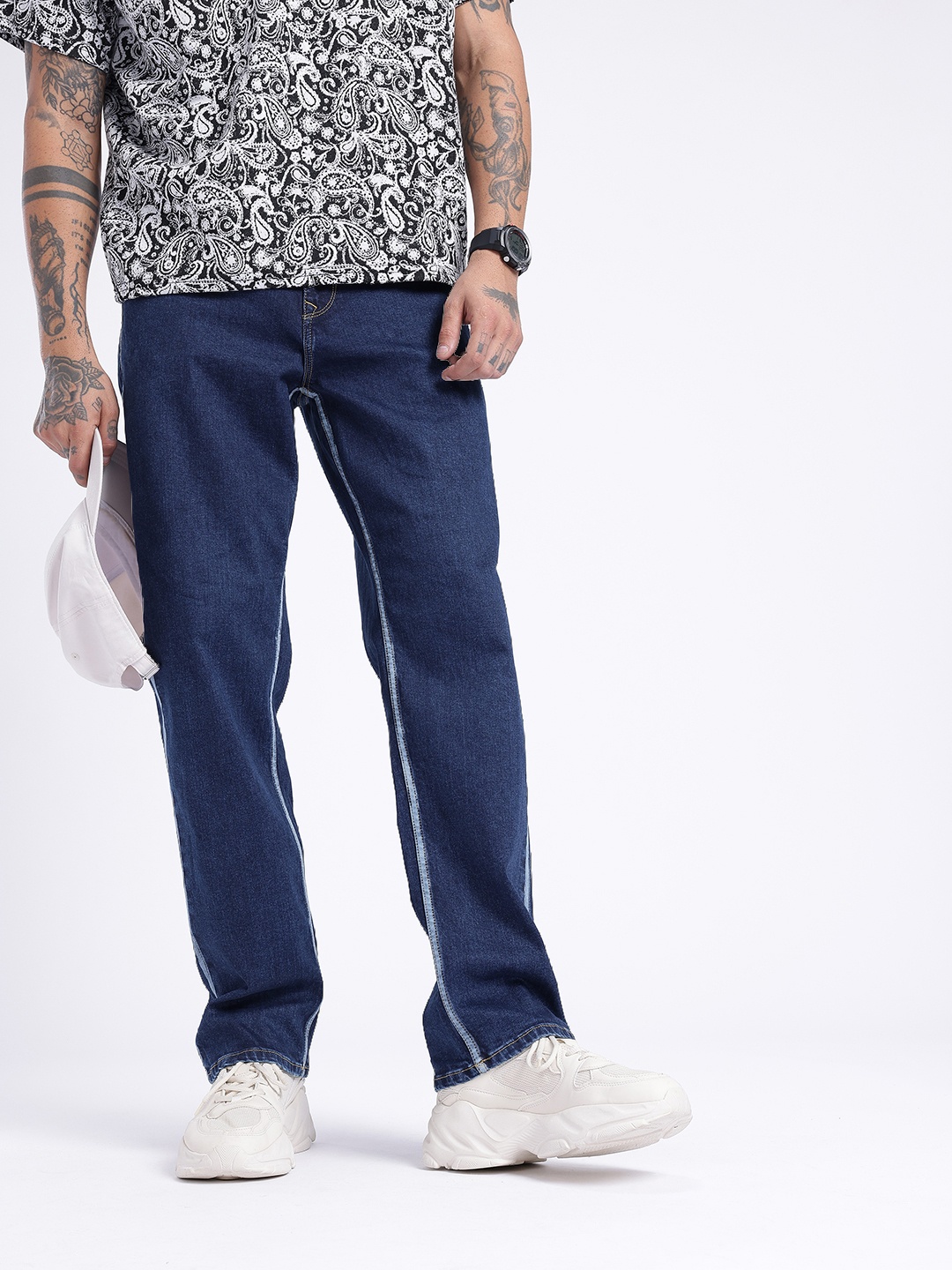 

glitchez Men Chillaxed Straight Fit Jeans, Navy blue