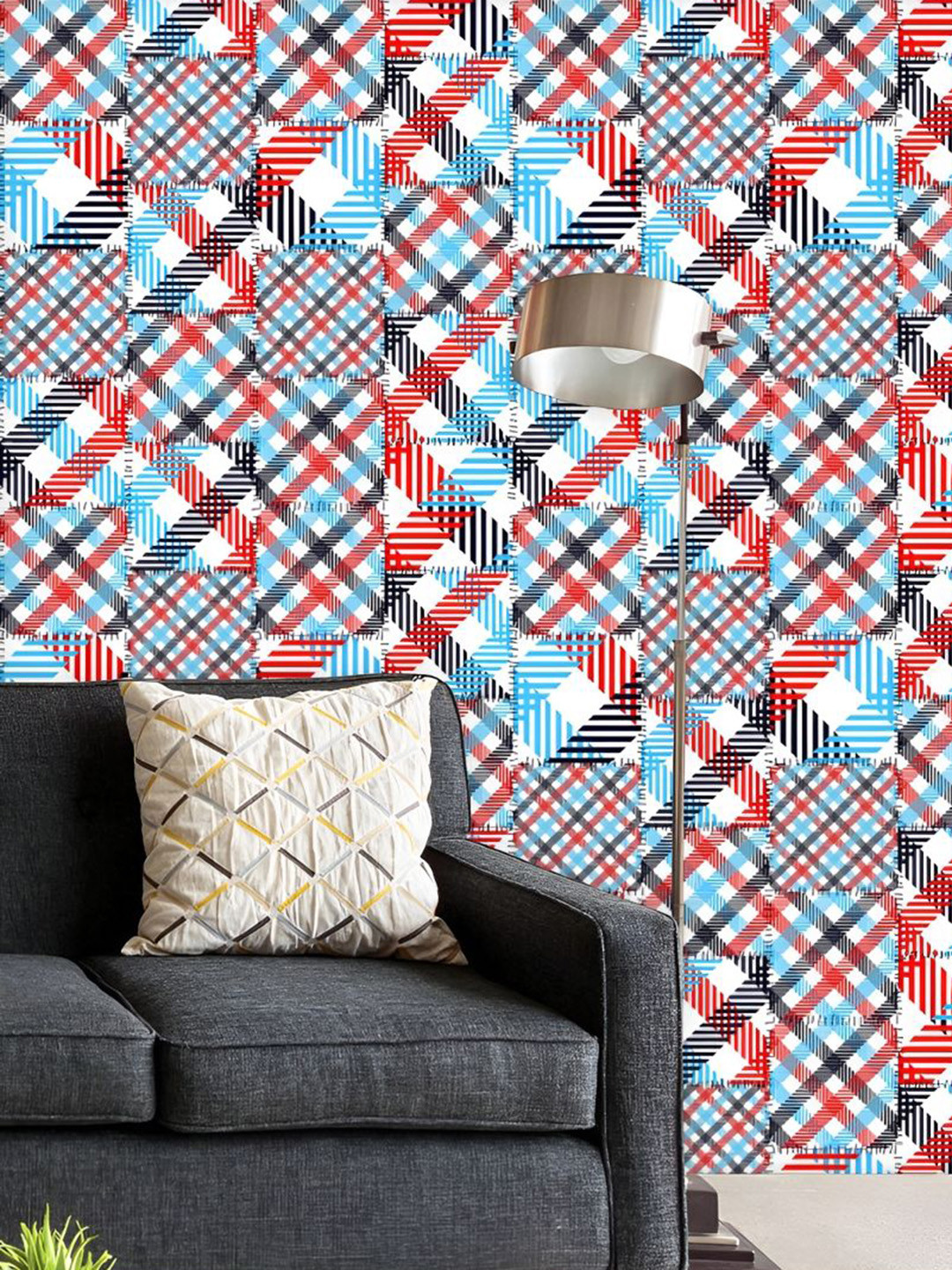 

ArtzFolio Printed UV-Resistant Anti-Bacterial Classic Plaid Patchwork Peel & Stick Wallpaper, Multi