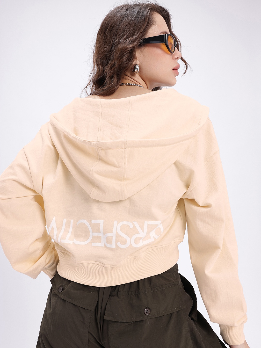 

glitchez Street Savvy Relaxed Hooded Cotton Terry Crop Sweatshirt, Cream