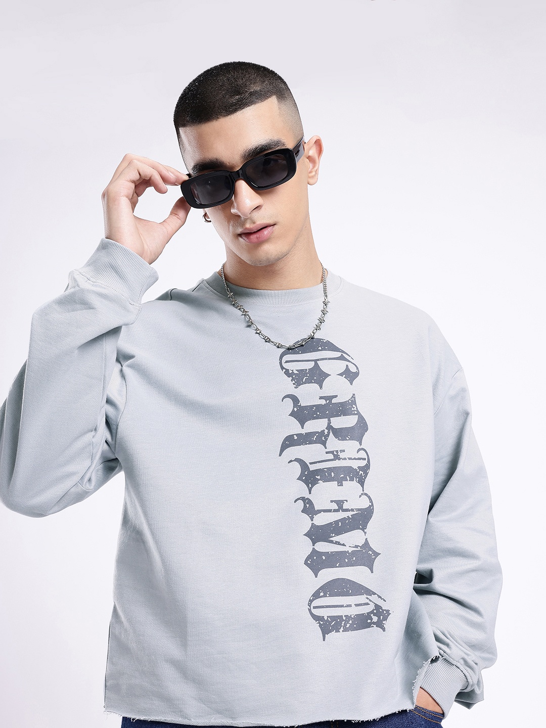 

glitchez Urban Cool Printed Relaxed Cotton Terry Sweatshirt, Grey