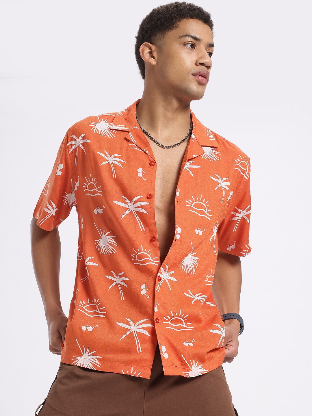 

glitchez Beachside Banter Relaxed Fit Shirt, Orange