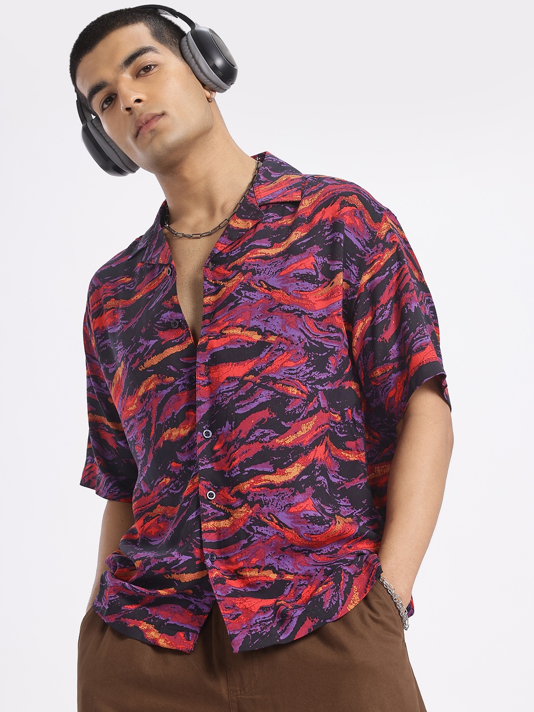 

glitchez Artful Abstracts Relaxed Bowling Shirt, Purple