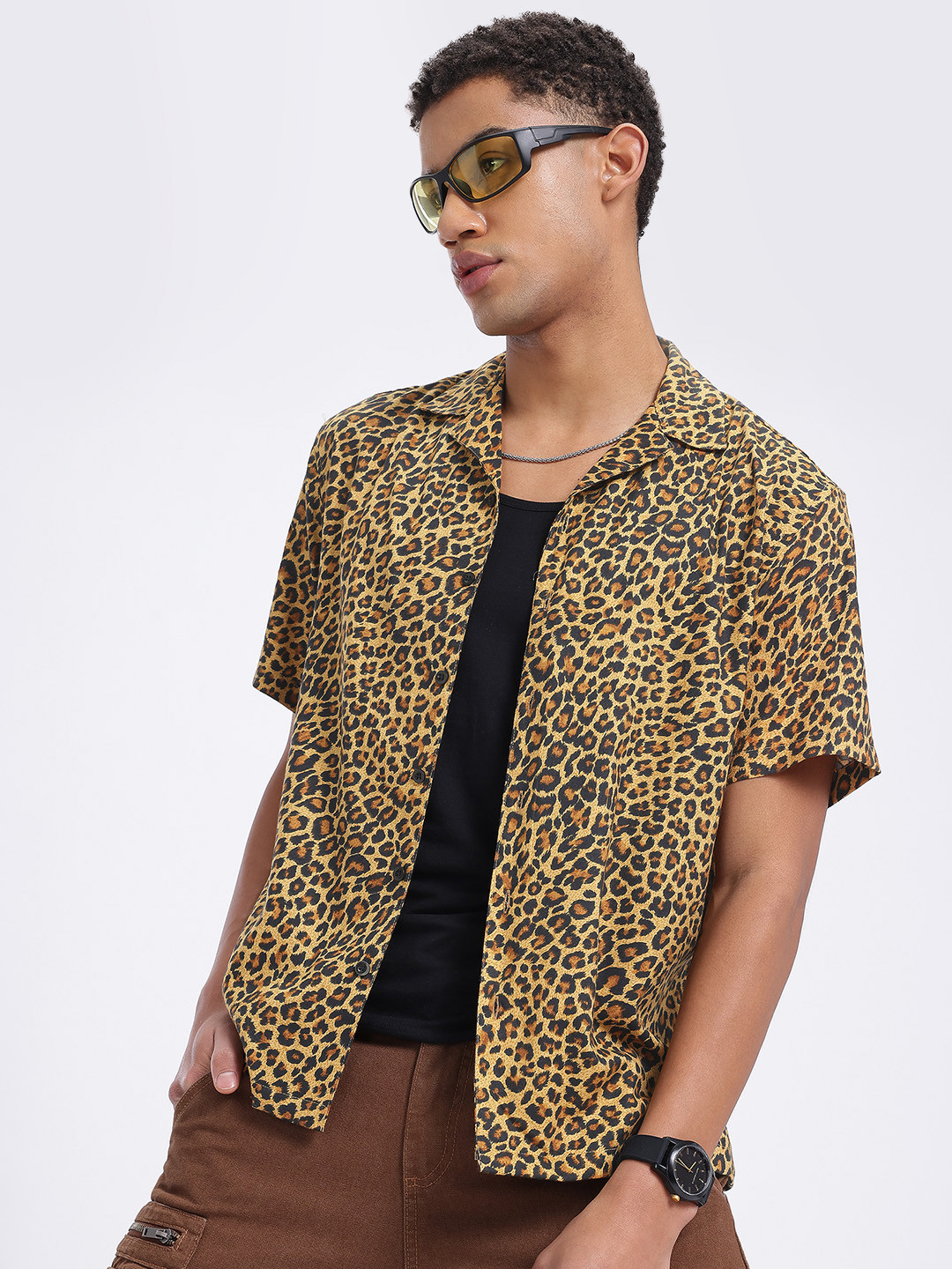

glitchez Animal Print Relaxed Shirt, Yellow