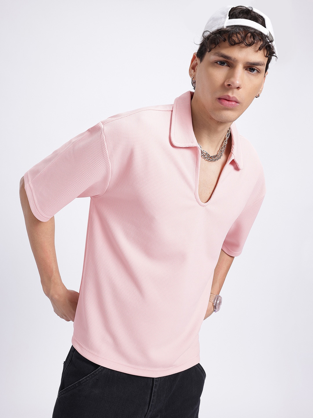 

glitchez Pastel Paradise Textured Oversized T-shirt, Pink