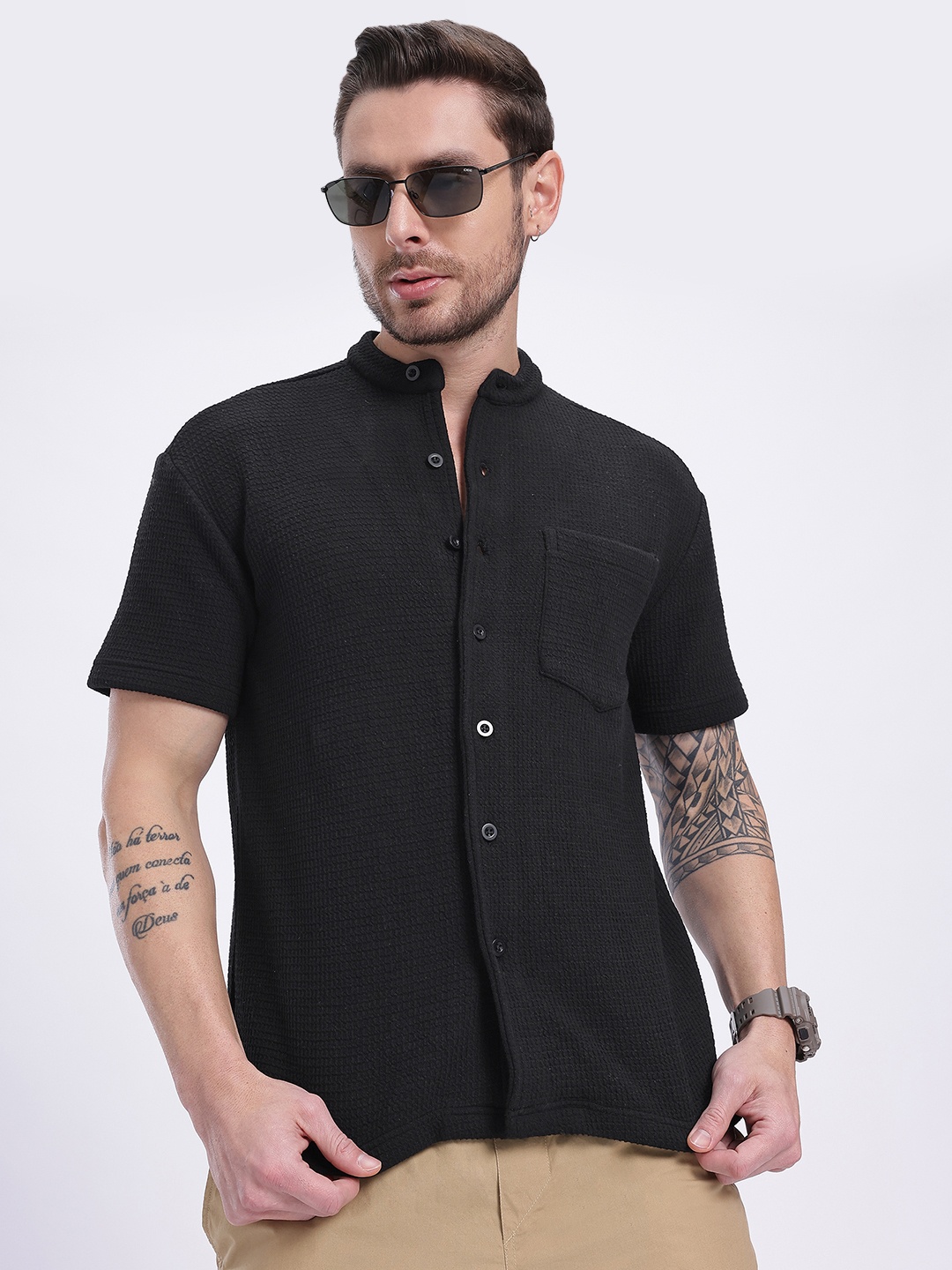 

glitchez Knit City Vibes Textured Shirt, Black